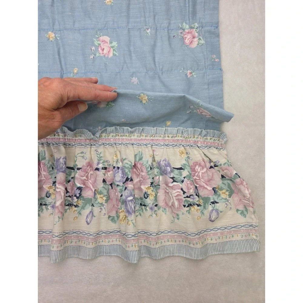 2 Vintage 1980s Floral Curtain Valances Ruffled Country Blue JCP 19x78